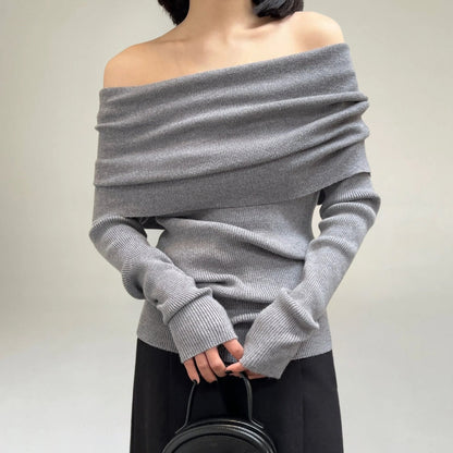 Off-Shoulder Strickpullover Damen Elegantes Design