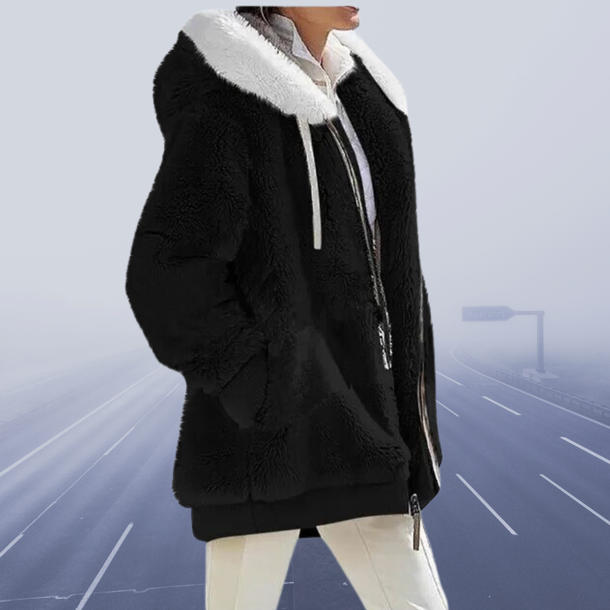 Kunstpelzjacke Damen Warm Kapuze Reißverschluss