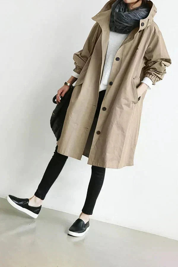 Lange Trenchcoat Damen Elegant Kapuze