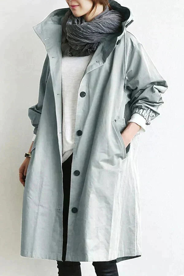 Lange Trenchcoat Damen Elegant Kapuze