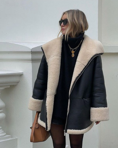 Winter Lederjacke Teddyfutter Warm & Elegant