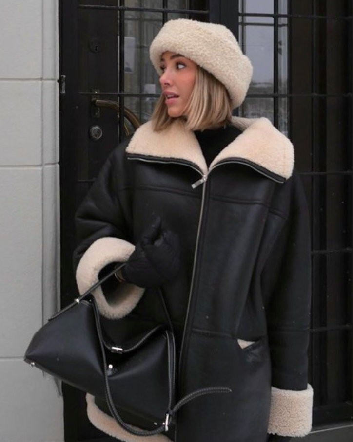 Winter Lederjacke Teddyfutter Warm & Elegant