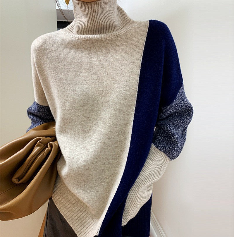 Stylische Pullover | Rollkragen Kontrastfarbe Trendy