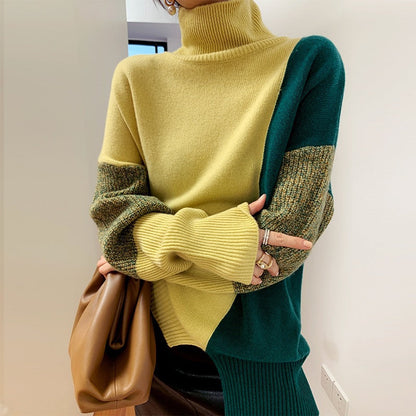 Stylische Pullover | Rollkragen Kontrastfarbe Trendy - IdealeKleiden