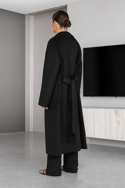 Damen Trenchcoat Lang Elegant Wollmantel - IdealeKleiden