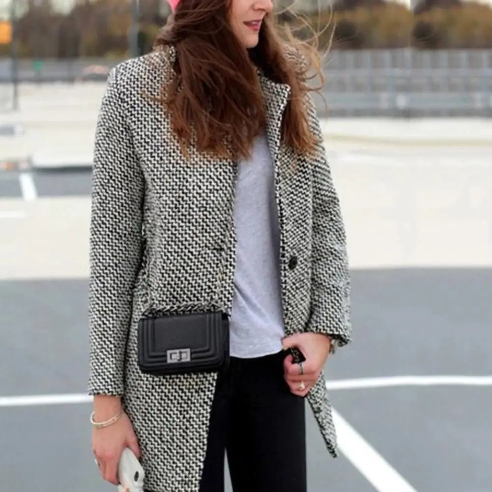 Damen Wollmantel Chic Hahnentrittmuster Elegantes Design