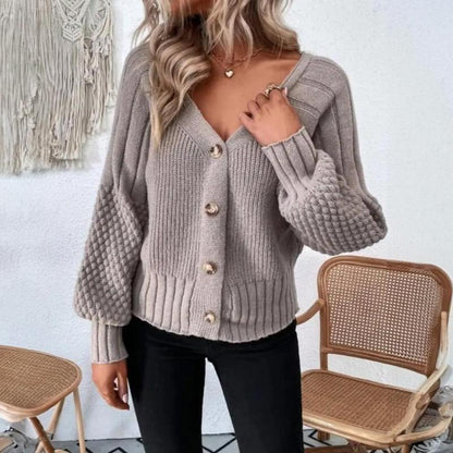 Damen Strickcardigan Lang Ärmel Knopfverschluss