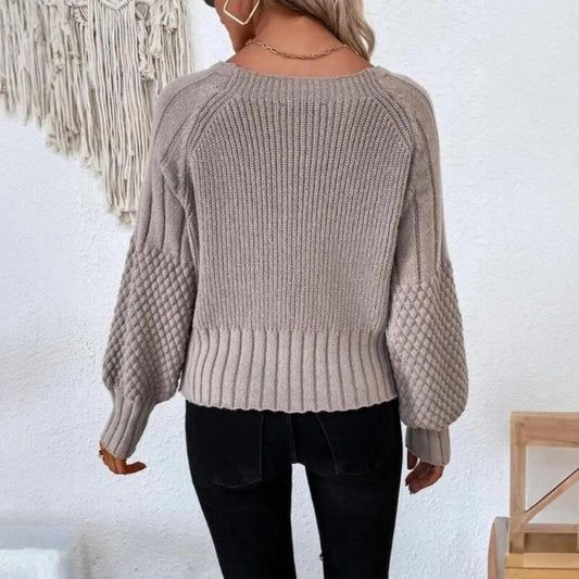 Damen Strickcardigan Lang Ärmel Knopfverschluss - IdealeKleiden
