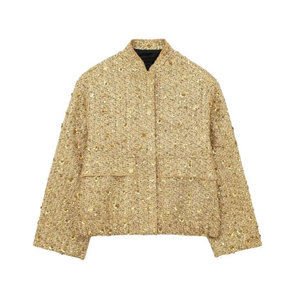 Glitzer Jacke Damen Statement Blazer Offene Front - IdealeKleiden