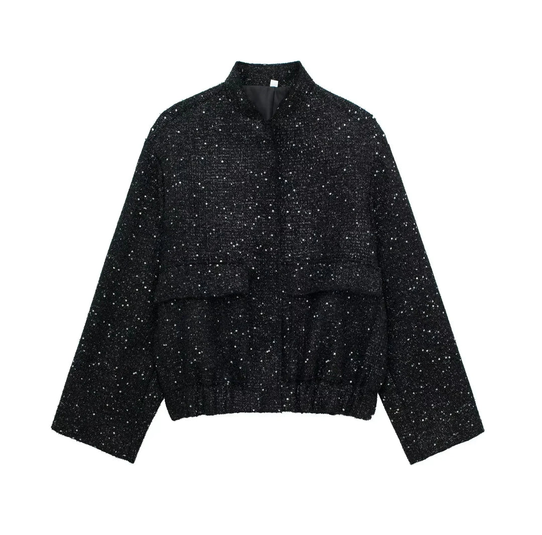 Glitzer Jacke Damen Statement Blazer Offene Front