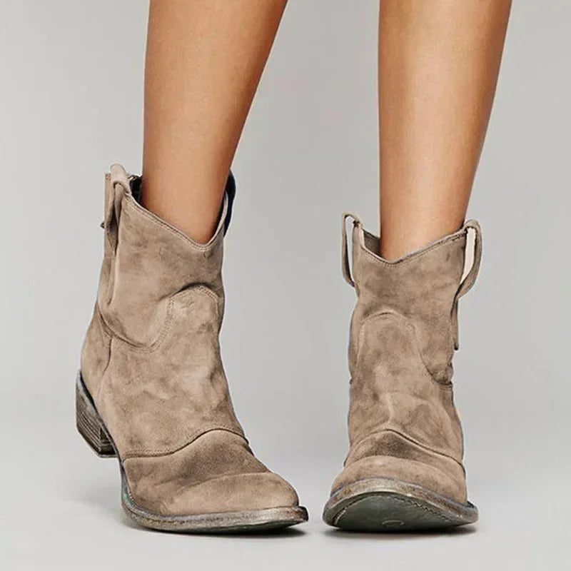 Stiefeletten Wildleder Niedriger Absatz Western Style Frauen - IdealeKleiden