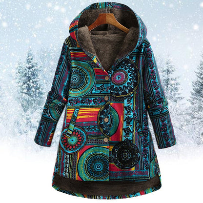 Boho-Wintermantel Blumenprint Damen