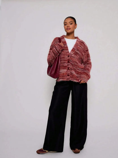 Damen Strickjacke Bunt Langärmlig Mit Knöpfen