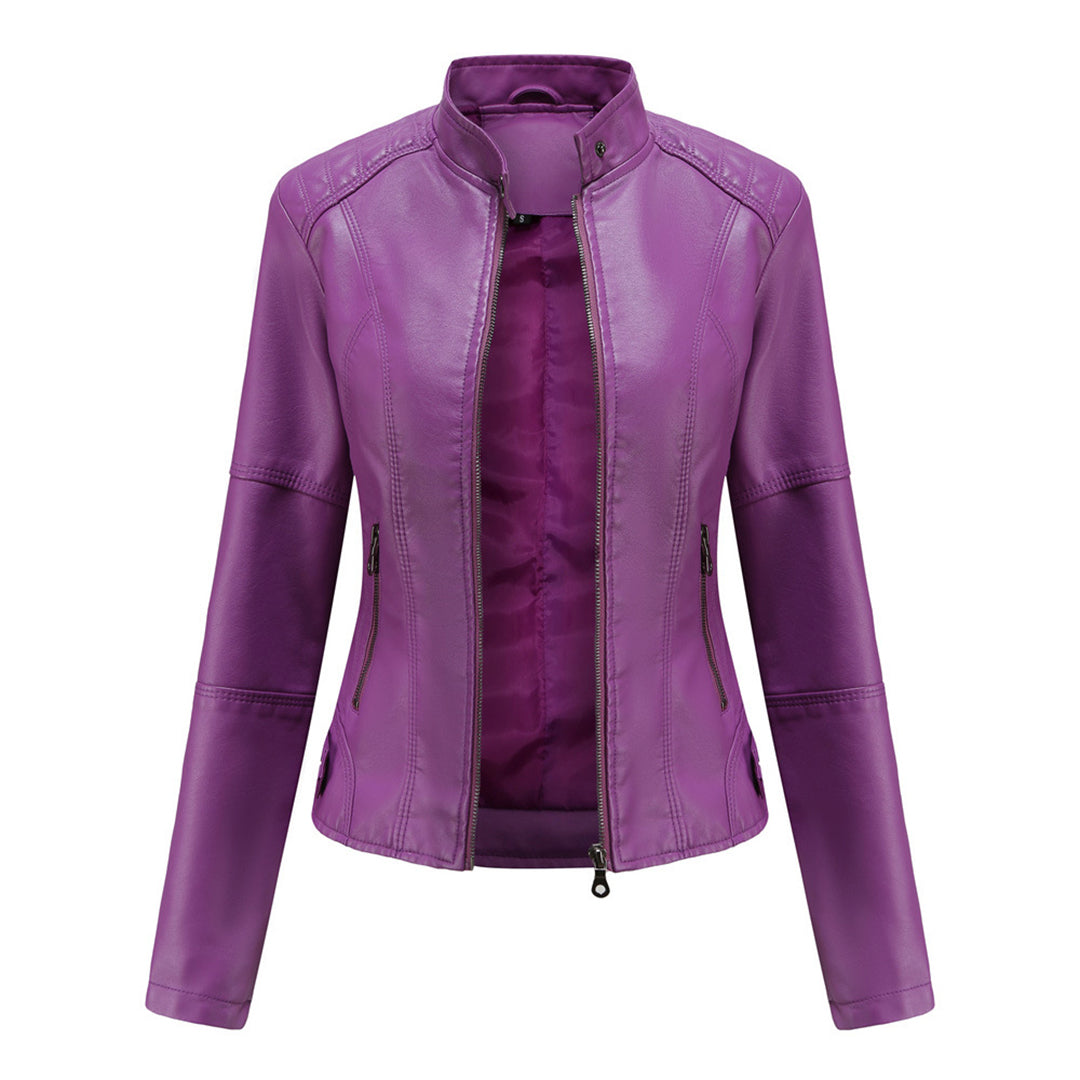 Lederjacke Biker Style Stehkragen