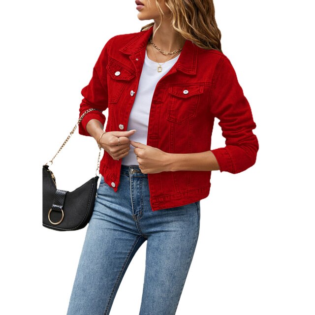 Frauen Jeansjacke Herbst Warme Baumwolle
