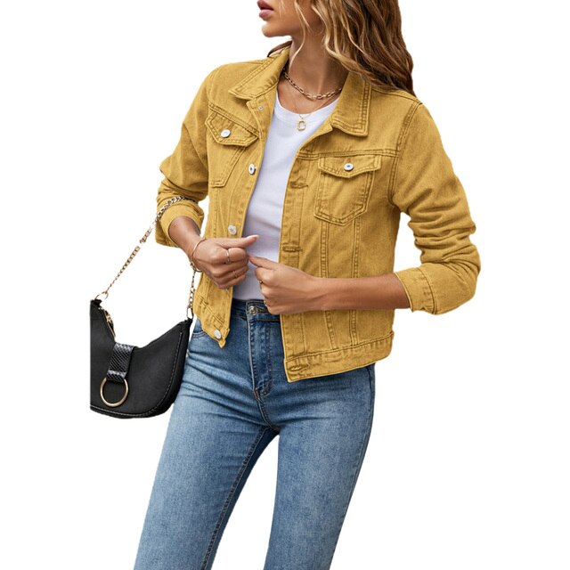 Frauen Jeansjacke Herbst Warme Baumwolle