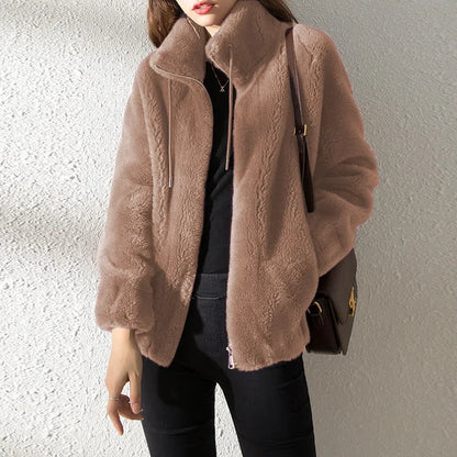 Warme Fleecejacke Rollkragen Kapuze