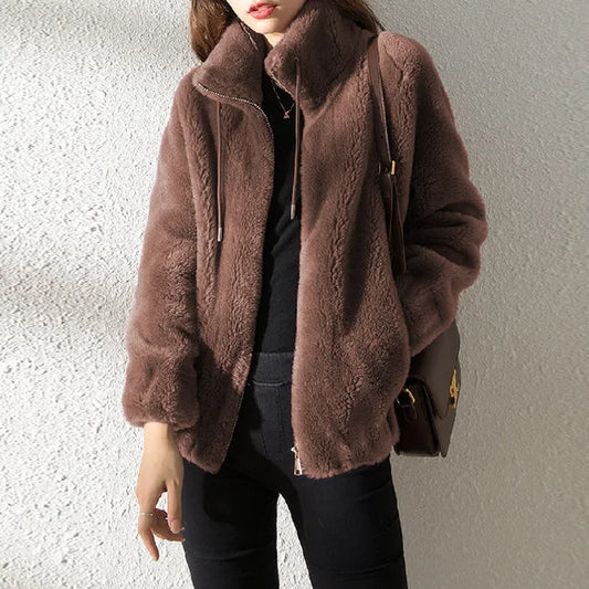 Warme Fleecejacke Rollkragen Kapuze - IdealeKleiden