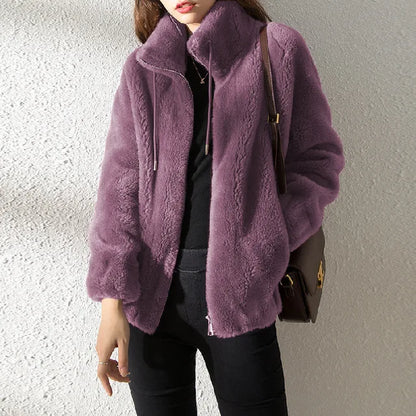 Warme Fleecejacke Rollkragen Kapuze