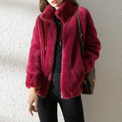 Warme Fleecejacke Rollkragen Kapuze