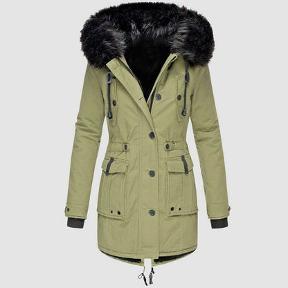 Stylischer Wintermantel mit Kapuze und Taille
