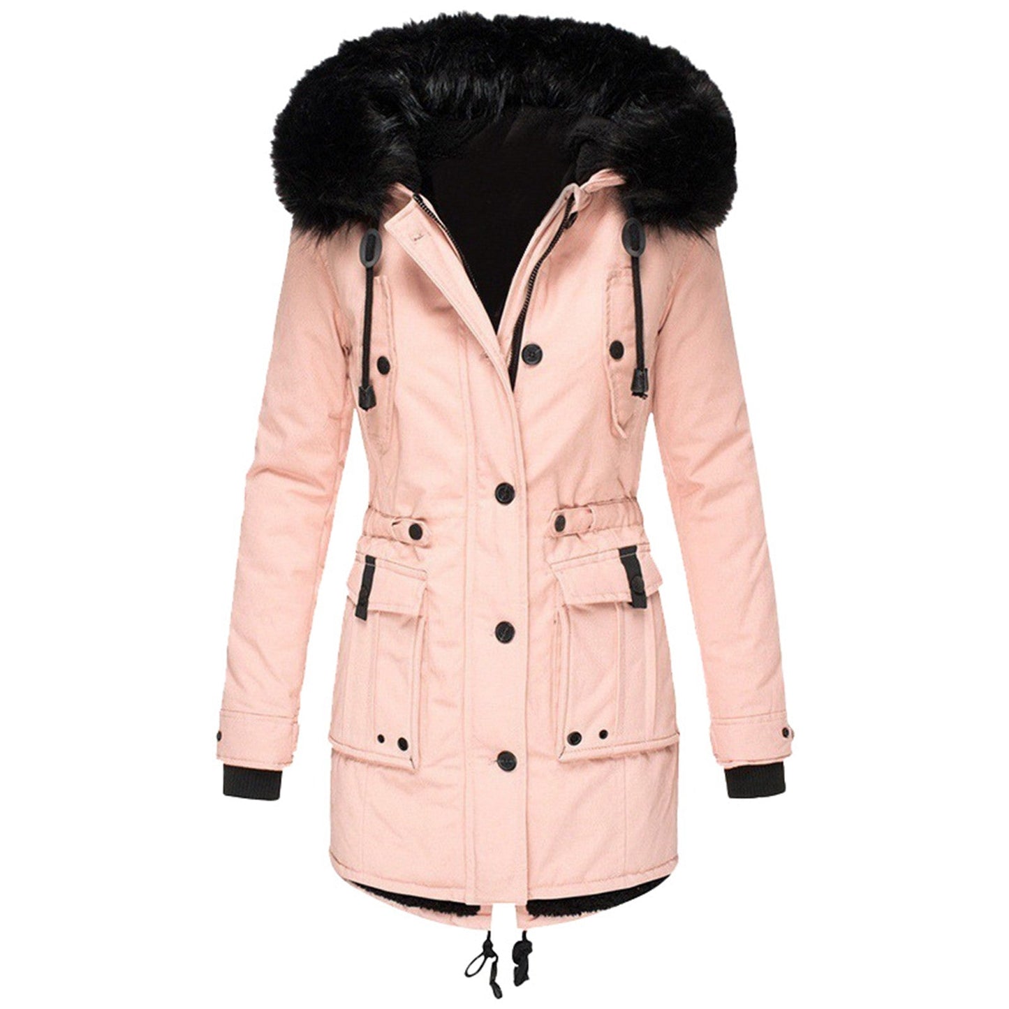 Stylischer Wintermantel mit Kapuze und Taille