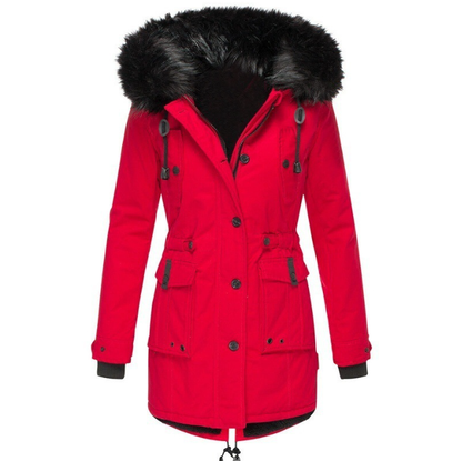 Stylischer Wintermantel mit Kapuze und Taille