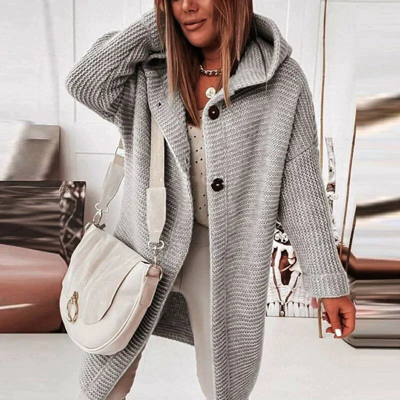 Kuschelige Strickjacke mit Kapuze Großzügig - IdealeKleiden