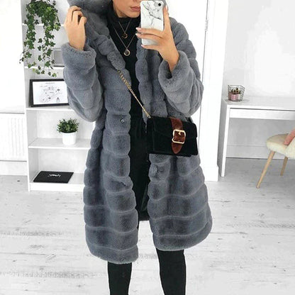 Damen Winterjacke Lang Teddy Mantel Kapuze