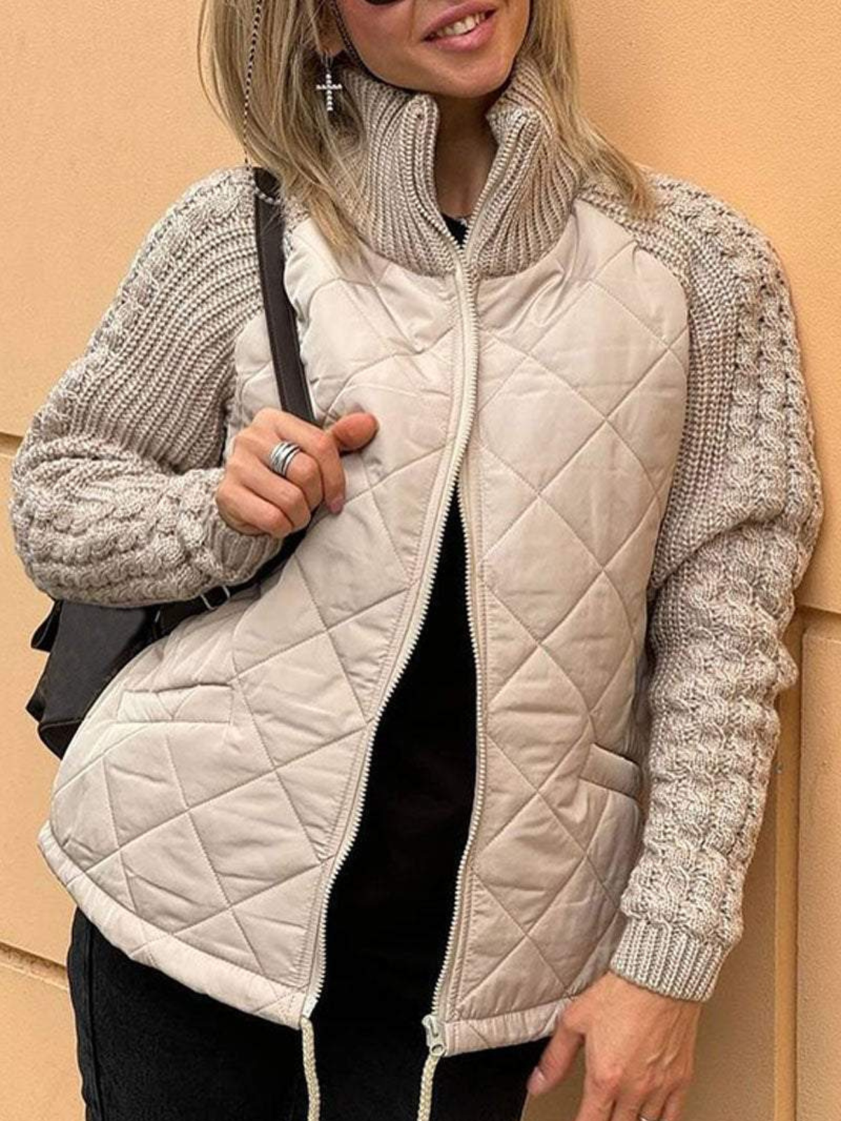 Damen Winterjacke Strick Reißverschluss Warm