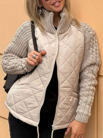 Damen Winterjacke Strick Reißverschluss Warm