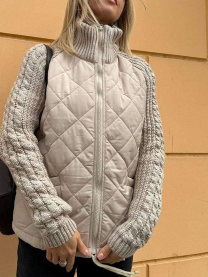Damen Winterjacke Strick Reißverschluss Warm - IdealeKleiden
