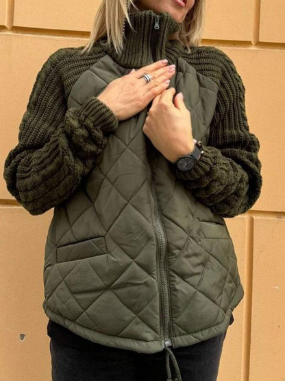 Damen Winterjacke Strick Reißverschluss Warm