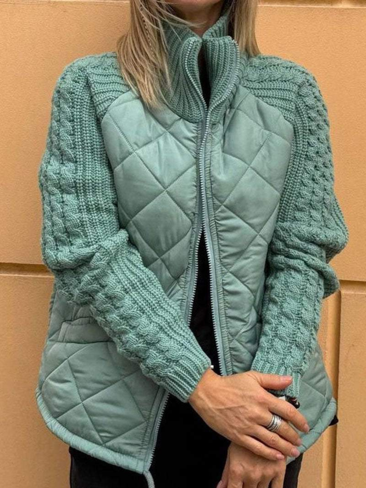 Damen Winterjacke Strick Reißverschluss Warm