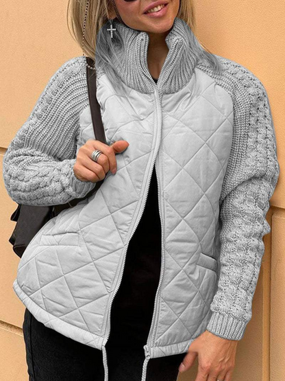 Damen Winterjacke Strick Reißverschluss Warm