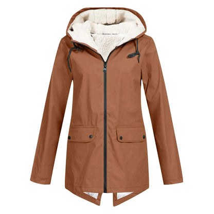 Wasserdichte Damenjacke Warm mit Kapuze und Fleece-Futter
