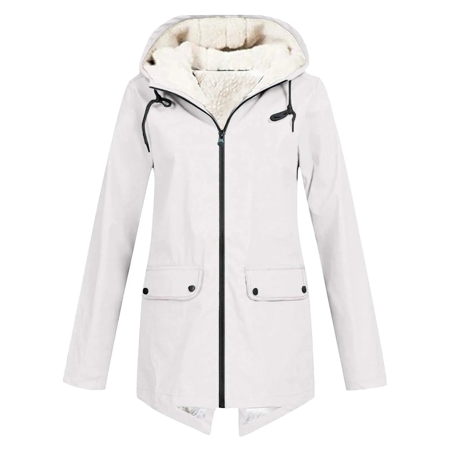 Wasserdichte Damenjacke Warm mit Kapuze und Fleece-Futter
