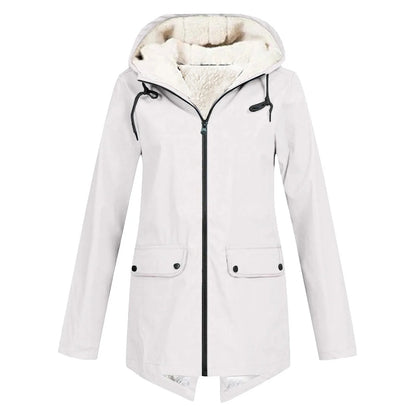 Wasserdichte Damenjacke Warm mit Kapuze und Fleece-Futter