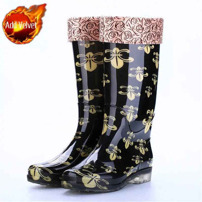 Elegante Winterstiefel Blumenmuster Frauen