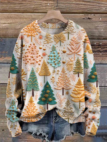 Weihnachtsstrickpullover Damen Oversized Baum-Motiv