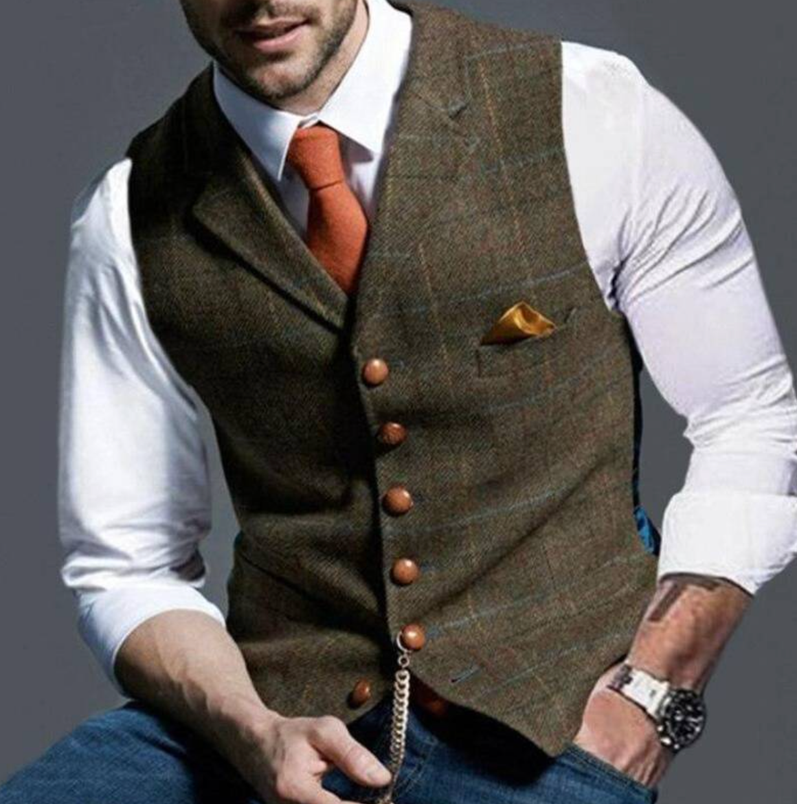 Herren Weste Kariert Tweed Stil