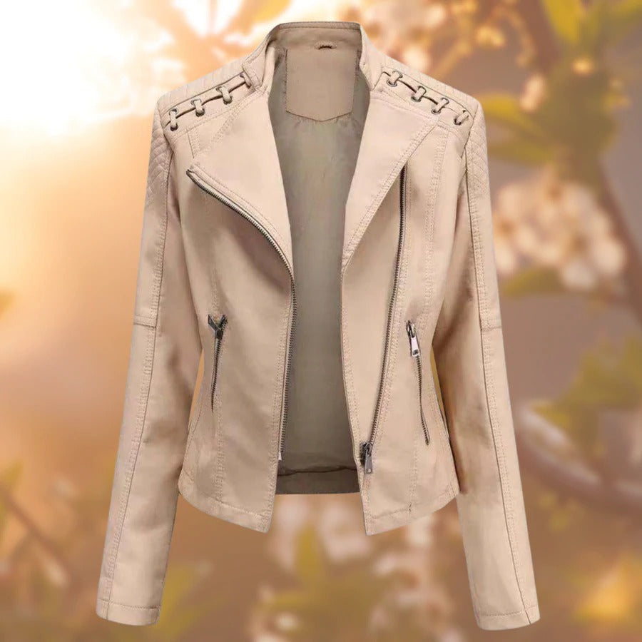 Lederjacke Damen Slim Fit Stehkragen Elegantes Design
