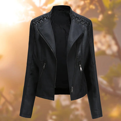 Lederjacke Damen Slim Fit Stehkragen Elegantes Design