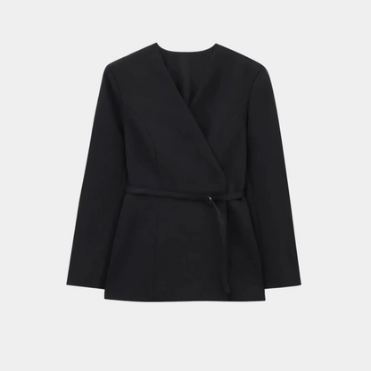 Damen Blazerjacke Wickelstyle mit Gürtel und Taille