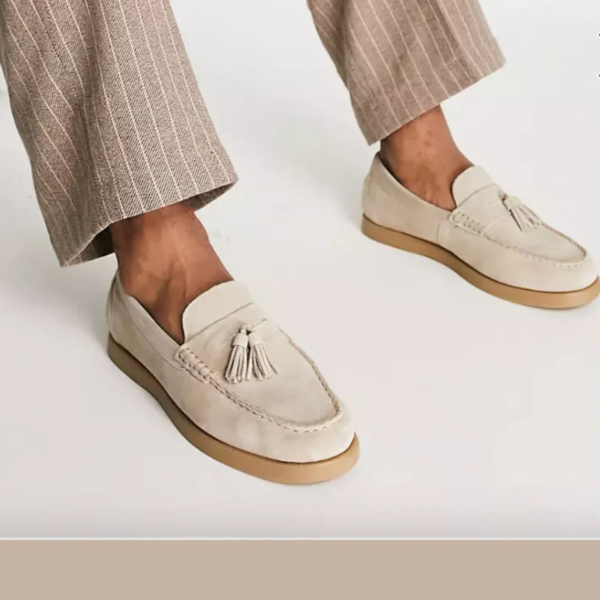 Herren Loafer Schuhe Beige Rutschfest Wildleder - IdealeKleiden