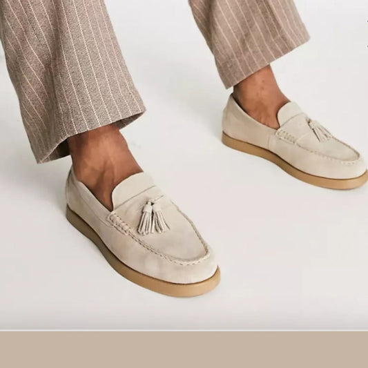 Herren Loafer Schuhe Beige Rutschfest Wildleder - IdealeKleiden
