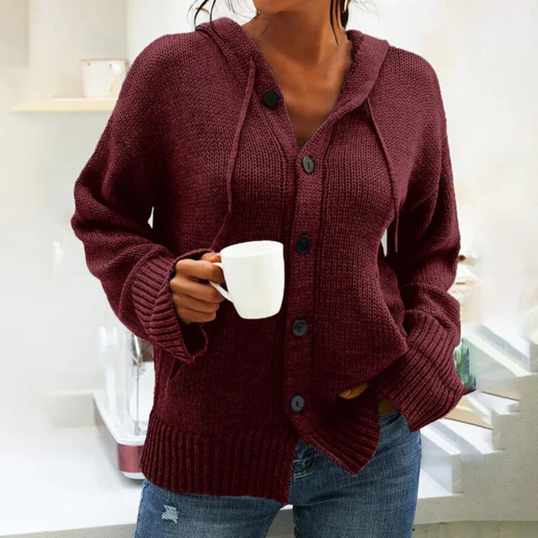 Kapuzenstrickjacke Damen Warm mit Kordelzug