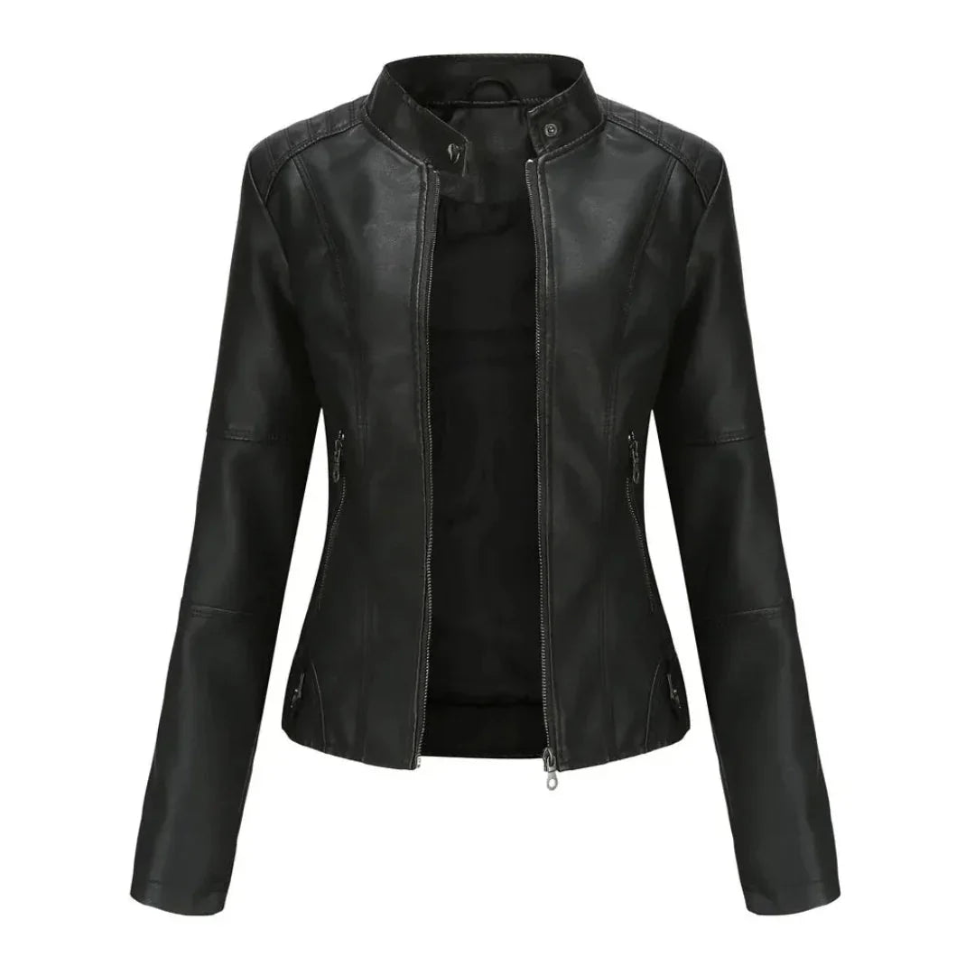 Lederjacke Mit Mandarin Kragen Trendy Style