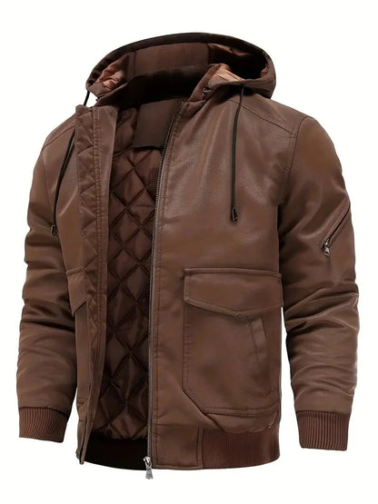 Herren Lederjacke Warm Kapuze