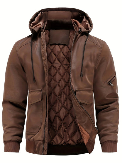 Herren Lederjacke Warm Isoliert Winter - IdealeKleiden